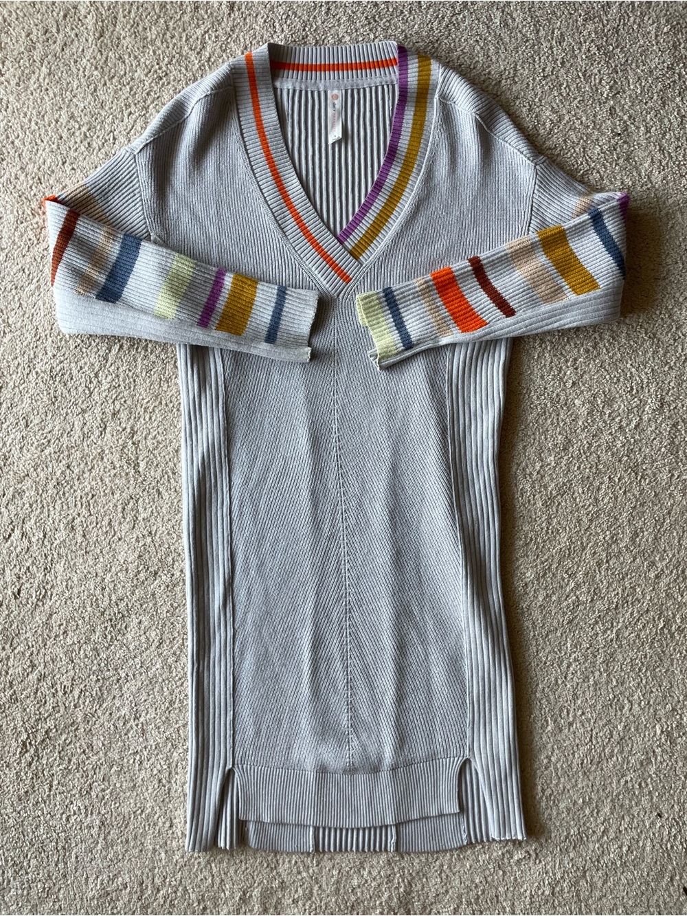 Daily Practice Anthropology V-Neck Ribbed Sweater Dress Multicolor Stripe Size S